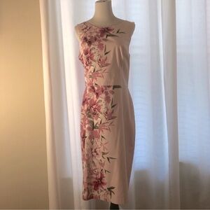 Pink Floral Pencil Midi Dress